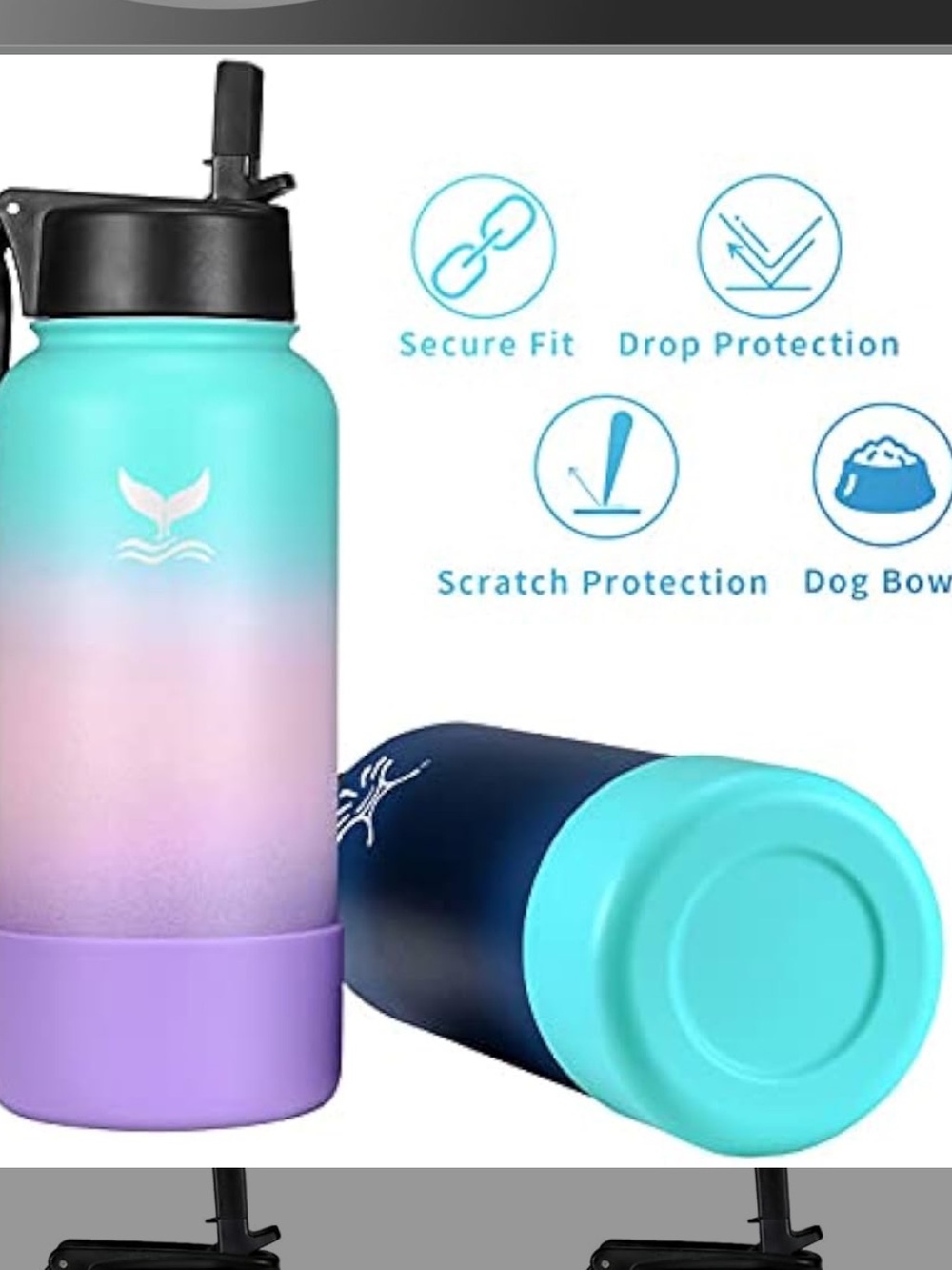Vmini Protective Silicone Boot Cover for Water Bottle 32-40 Oz Black